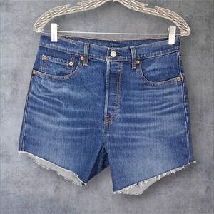 Levis 501 Jean Shorts Cutoff Button Fly Women Size 28 Blue Stretch Denim Hi Rise